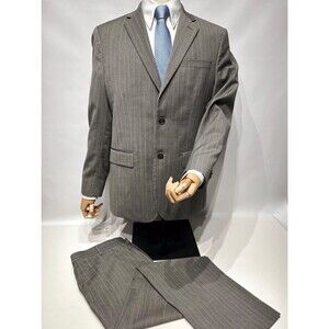 Banana Republic Gray Brown Taupe Pinstripe Wool Blend Suit Size 40R Pants 34x32